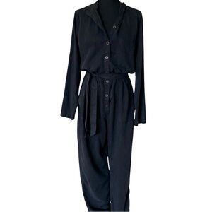Black Cloth & Stone Button Front Pant Jumpsuit Waist Tie- Anthropologie Size M